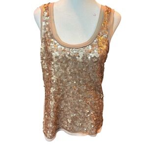 Rose‎ Gold Sequin Tank Top Scoop Neck Sleeveless Shimmer Party Blouse Tan #235